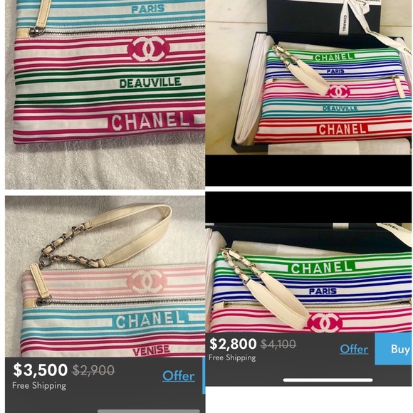 Sold—-🌟🔥 CHANEL Venise Biarritz Zip Pouch Striped
Canvas Large - Picture 11 of 13